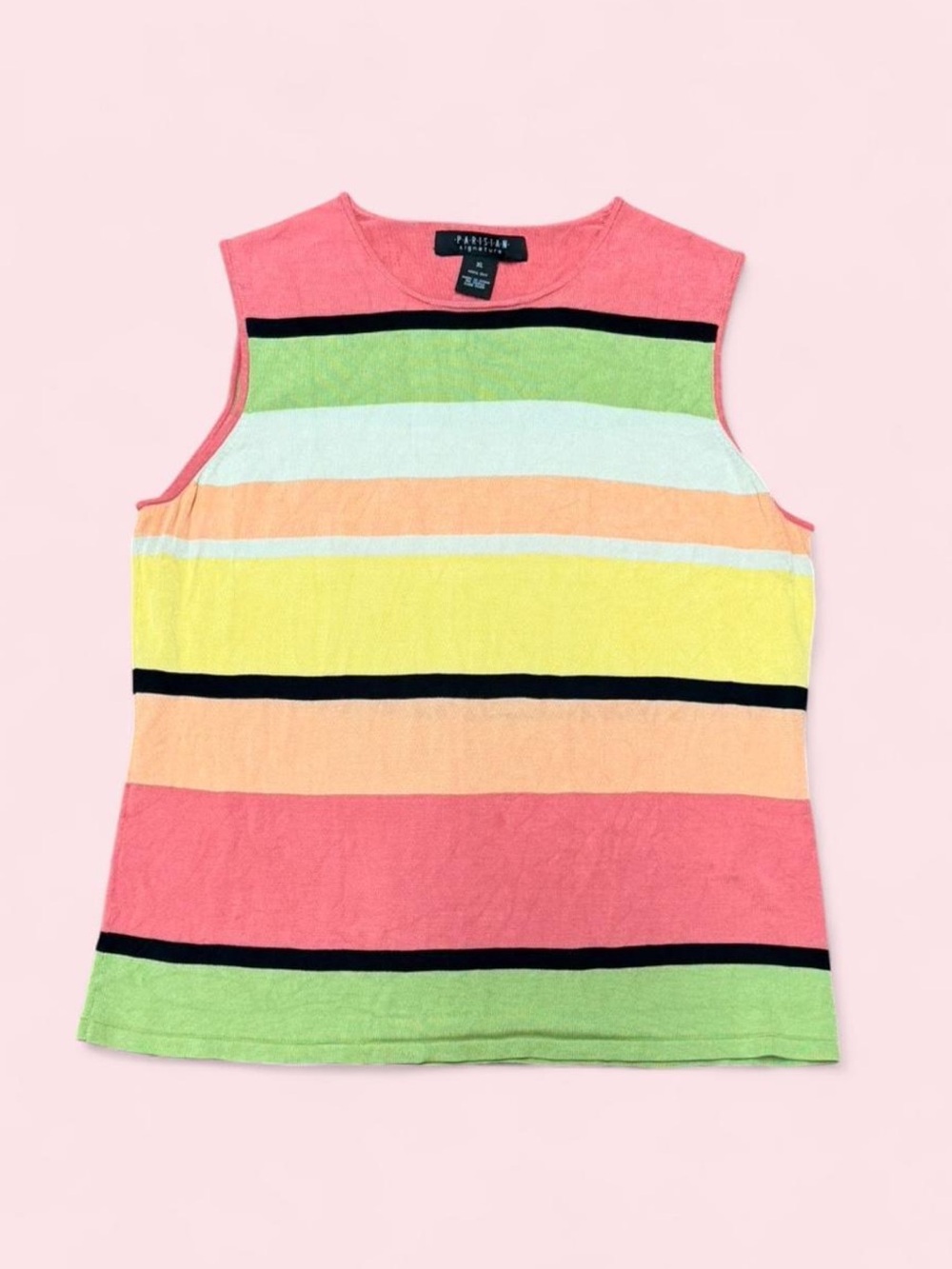 Parisian Signature Silk‎ Tank XL Pastel Stripe Sleeveless Blouse Top
